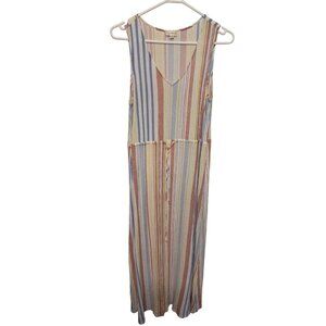 Hem & Thread Tank Dress White Blue Red Faded Stripe Womans L